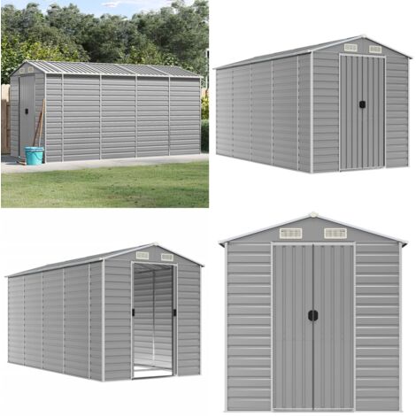 Caseta de jardín gris claro 191x385x198 cm acero galvanizado - Almacenamiento al aire libre - Herramientas de jardín