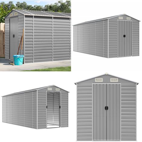 Caseta de jardín gris claro 191x470x198 cm acero galvanizado - Almacenamiento al aire libre - Herramientas de jardín