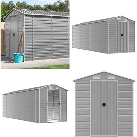 Caseta de jardín gris claro 191x555x198 cm acero galvanizado - Almacenamiento al aire libre - Herramientas de jardín
