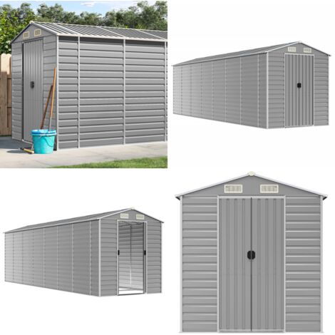 Caseta de jardín gris claro 191x640x198 cm acero galvanizado - Almacenamiento al aire libre - Caseta de jardín