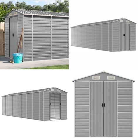 Caseta de jardín gris claro 191x725x198 cm acero galvanizado - Almacenamiento exterior - Herramientas de jardín