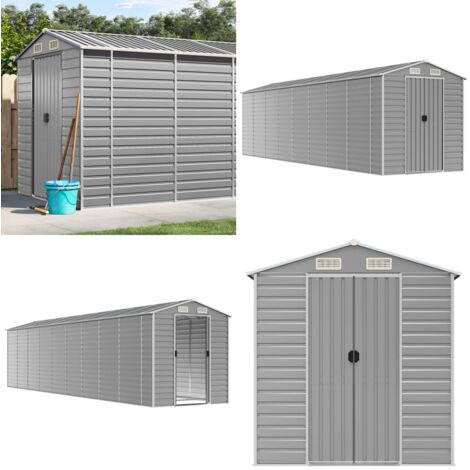Caseta de jardín gris claro 191x810x198 cm acero galvanizado - Almacenamiento al aire libre - Caseta de jardín