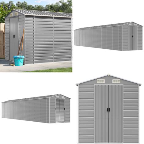 Caseta de jardín gris claro 191x980x198 cm acero galvanizado - Almacenamiento exterior - Herramientas de jardín