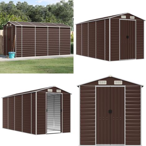 Caseta de jardín marrón 191x385x198 cm acero galvanizado - Almacenamiento exterior - Herramientas de jardín