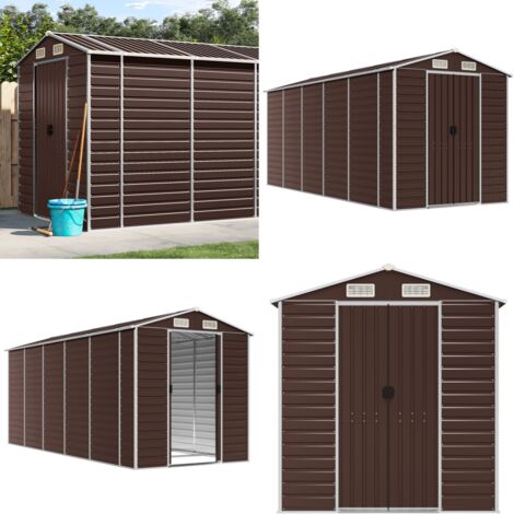 Caseta de jardín marrón 191x470x198 cm acero galvanizado - Almacenamiento exterior - Herramientas de jardín