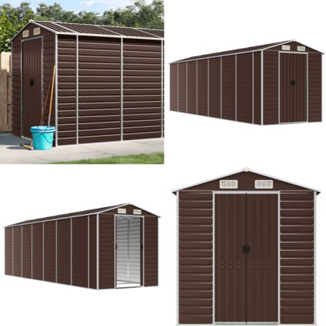 Caseta de jardín marrón 191x640x198 cm acero galvanizado - Almacenamiento exterior - Herramientas de jardín