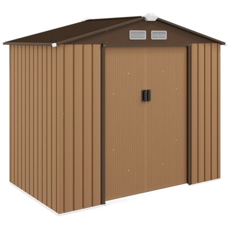 Caseta de jardín metálica 7×4 ft con cerradura, cobertizo para herramientas, Marrón claro