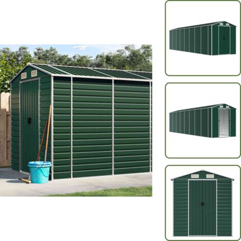 Caseta de jardín - vidaXL Cobertizo de jardín acero galvanizado verde 191x725x198 cm - Cobertizo de metal