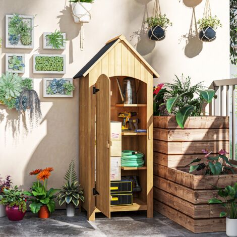 Caseta Jardín Exterior de Madera 77,5x54,2x179,5 cm 0,3 m² para Almacenaje de Herramientas con Estantes Puertas Natural