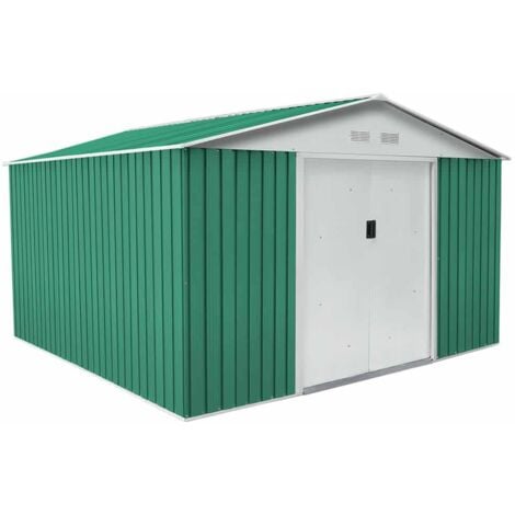 Caseta Metálica Jardín Gardiun Leeds 5,30 m² Exterior 277x191x202 cm Acero  Galvanizado Verde Claro — PoolFunStore