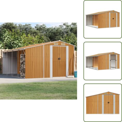 Caseta metálica - vidaXL Cobertizo jardín acero galvanizado marrón claro 277x365,5x179cm - Caseta de leña