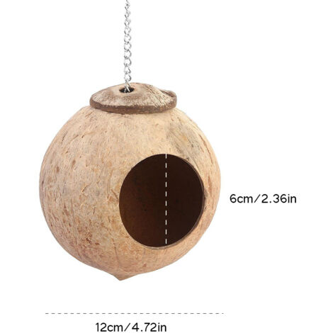 Caseta para mascotas de fibra de coco natural – percha de alimentación – material natural, 12 cm de diámetro, 6 cm de abertura, 1 unidad