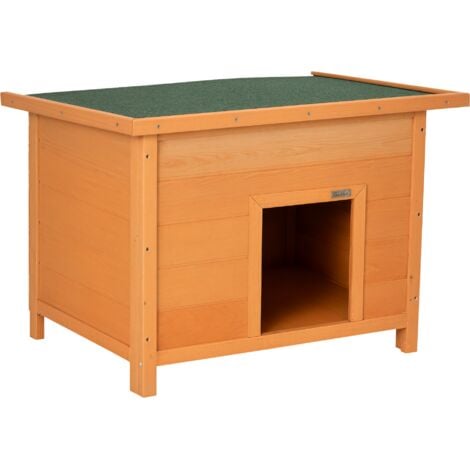 PAWHUT Caseta para perro de exterior casa para perros de madera impermeable con tejado abatible y patas antideslizantes 82x58x58 cm natural
