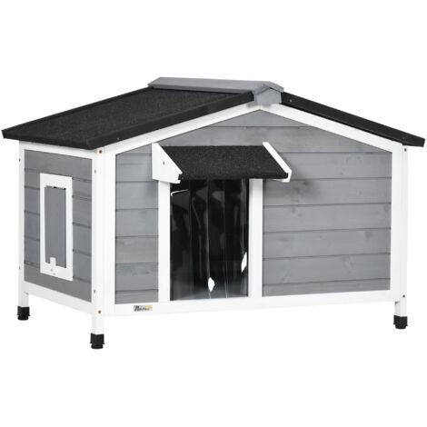 Caseta  para Perros Casita para Mascotas con Techo Asfáltico y Base Extraíble 97x72x65 cm Gris