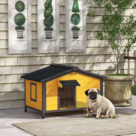 Caseta para Perros Exterior con Techo Asfáltico Abatible Ventanas y Base Extraíble 97x72x65 cm Madera Natural