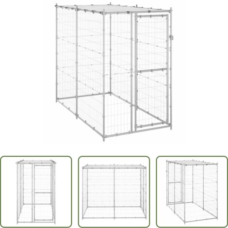 Caseta para perros - Perrera de exterior acero galvanizado con techo 110x220x180 cm