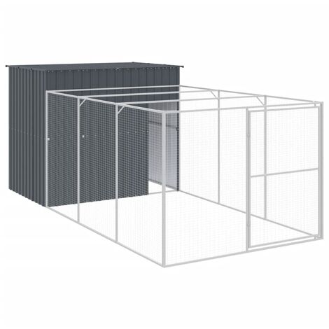 Caseta perros con corral acero galvanizado gris 214x457x181 cm vidaXL