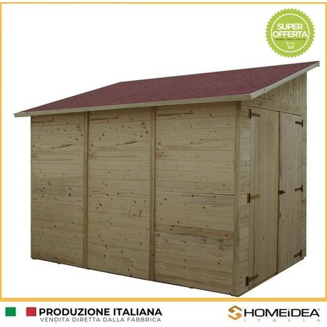 Casetta addossata mis. 318 x 212 cm - 2 Porte |Con Pavimento|Impermeabilizzante Tegola Canadese Verde|Kit Mensole