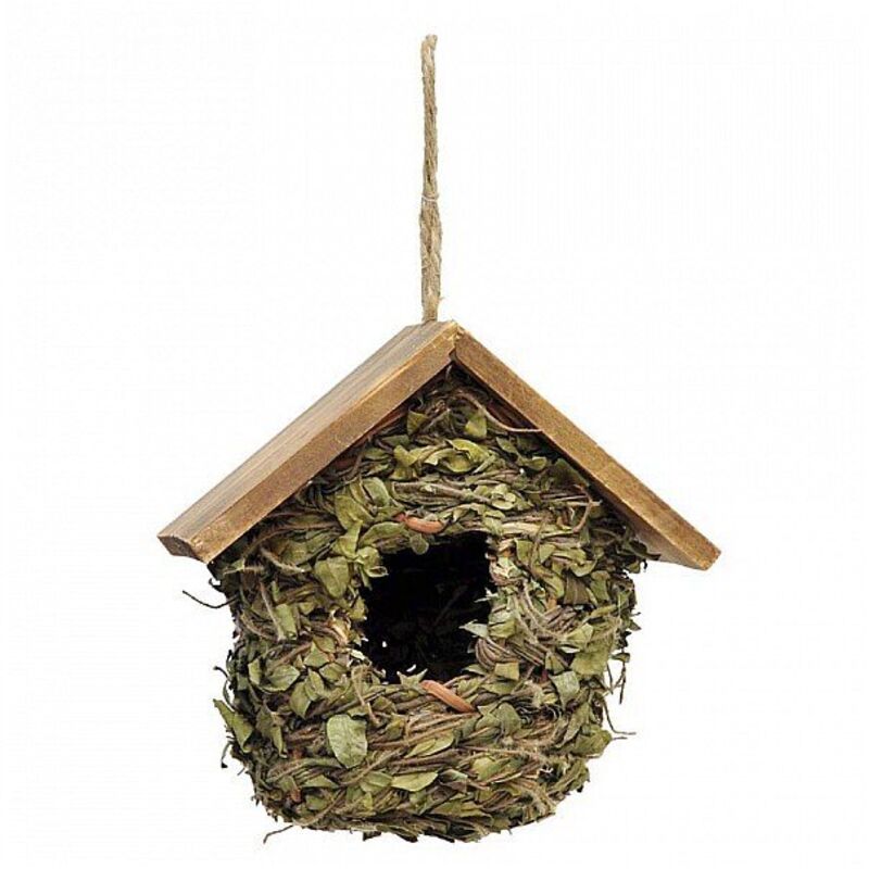Casetta Per Uccellini Con Foglie E Tetto In Legno 18x18x17 Cm