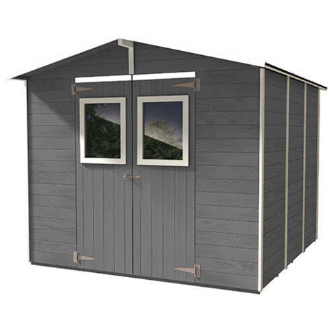 Casetta Box Capanno in Legno Grigia per Attrezzi con 2 Porte e Finestre 238X305X214Cm