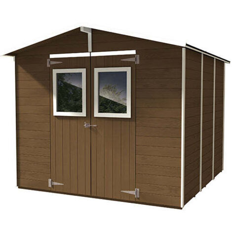Casetta Box Capanno in Legno Noce per Attrezzi con 2 Porte e Finestre 238X305X214Cm