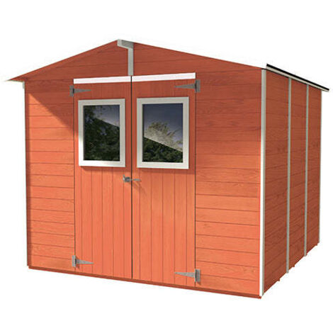 Casetta Box Capanno in Legno Salmone per Attrezzi con 2 Porte e Finestre 238X305X214Cm