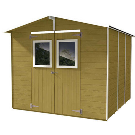 Casetta Box Capanno in Legno Tortora per Attrezzi con 2 Porte e Finestre 238X305X214Cm