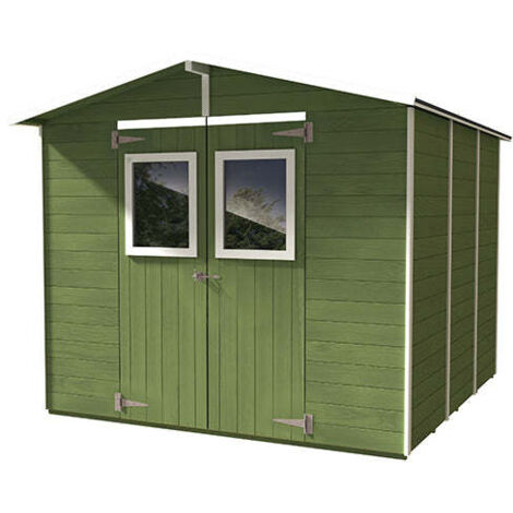 Casetta Box Capanno in Legno Verde per Attrezzi con 2 Porte e Finestre 238X305X214Cm