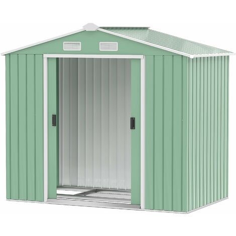 Casetta Box da Giardino 213x130x185 cm con Porte Scorrevoli in Acciaio Verde
