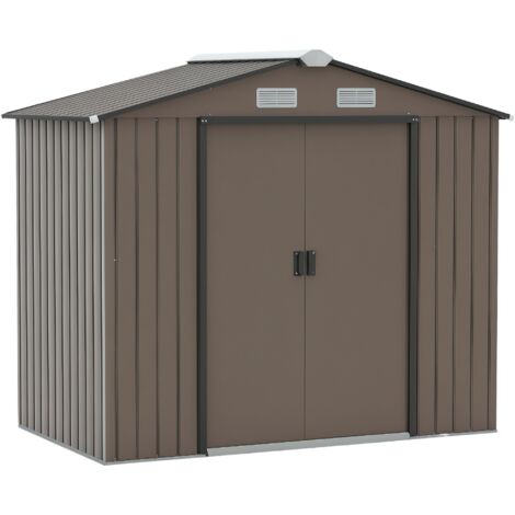 Casetta Box Da Giardino 2,1x1,3m con Prese d'Aria e Doppia Porta Scorrevole in Metallo Marrone