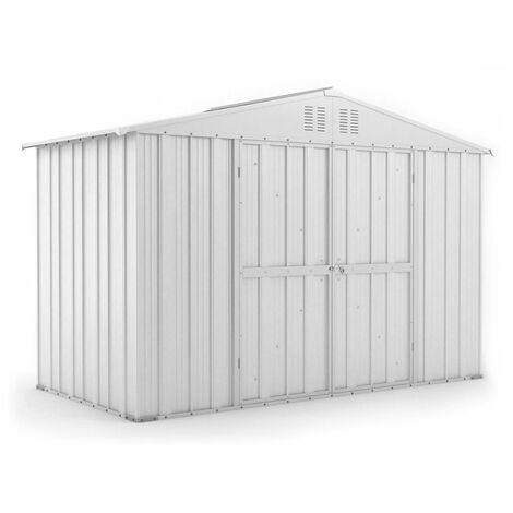 Casetta Box da Giardino in Lamiera di Acciaio Porta Utensili 327x155x217 cm Enaudi Bianco