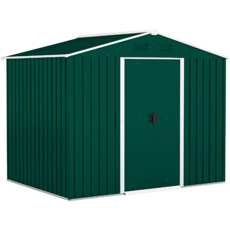 Casetta Box da Giardino Porta Attrezzi 236x174x190 cm con Porte Scorrevoli in Acciaio Verde