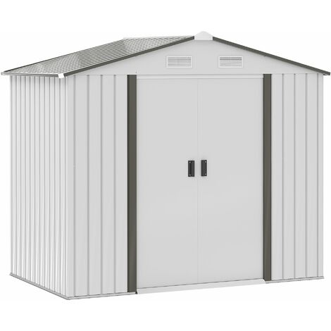 Casetta Box da Giardino Porta Utensili 213x130x185 cm con Porte Scorrevoli in Acciaio Bianco