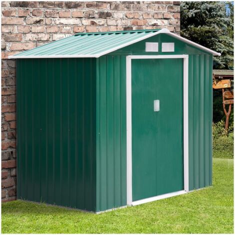 Casetta box deposito porta attrezzi in lamiera cm 277x191 verde con 2 porte scorrevoli