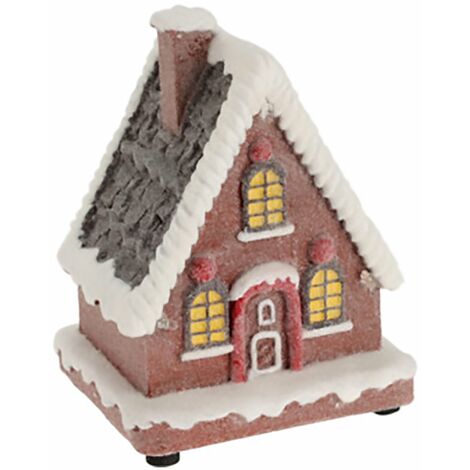Casetta con LED per villaggio di Natale, in plastica, da 9 x 8 x 13 cm -Rosso scuro