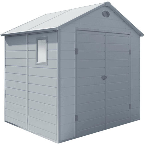 Casetta cottage da giardino porta attrezzi in resina effetto legno Montebianco Grigio Chiaro