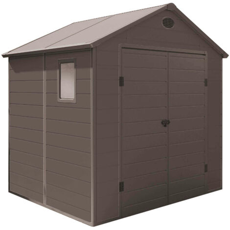 Casetta cottage da giardino porta attrezzi in resina effetto legno Montebianco Marrone