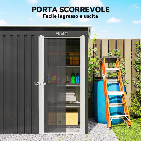 Casetta da giardino 5 x 3 piedi con porta scorrevole e tetto inclinato per attrezzi e attrezzature da esterno, nera