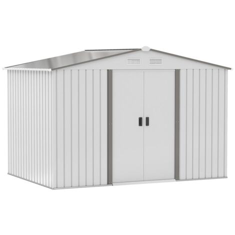 CASETTA DA GIARDINO CON DOPPIE PORTE SCORREVOLI. IN ACCIAIO E PP. 277X195X192CM. ARGENTO