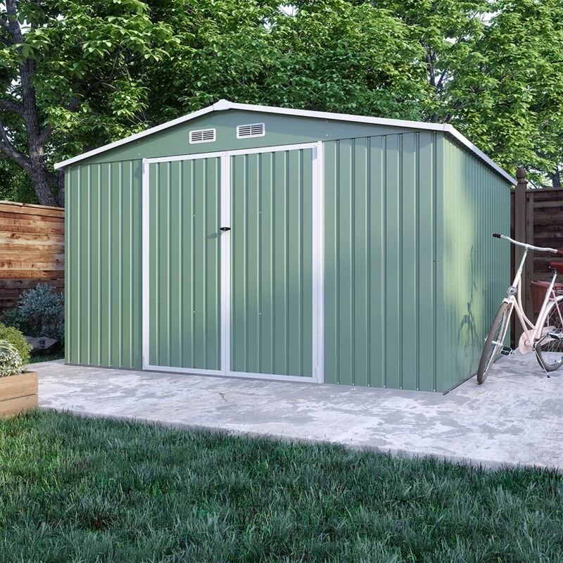 Abri de jardin vert en acier galvanisé 3,21x2,77xh2,17 m - 131kg - 8,9 mètres carrés