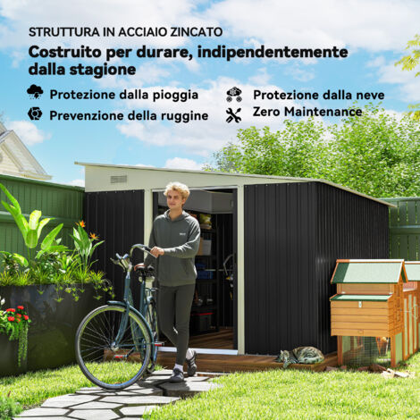 Casetta da giardino in lamiera ondulata 330x268 cm, colore nero, rimessa attrezzi, facile montaggio