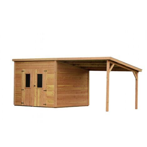 Casetta da giardino in legno 280x280 cm con legnaia – Spessore pareti 28 mm – Tetto piano in acciaio – DAN3030.02B Foresta