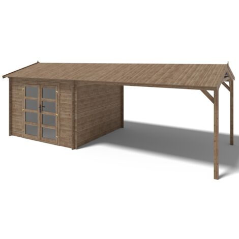 Casetta da giardino in legno – 3.00x3.00 m con estensione 3.00x2.76 m - 9.00 m² - DOM676+DOS194