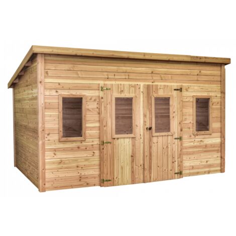 Casetta da giardino in legno 380x380 cm – Spessore pareti 28 mm – Tetto piano acciaio – 2 lucernari fissi – DAN4040.02 Foresta