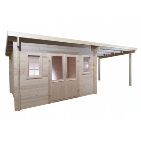 Casetta da giardino in legno abete 374x374 cm – Spessore pareti 42 mm – Tetto acciaio zincato – Con legnaia – FA4040.02B Foresta