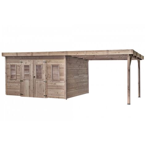 Casetta da giardino in legno termo-trattato 384x284 cm con legnaia – Spessore pareti 26 mm – Tetto acciaio zincato – Finestre acrilico – THX.4030B.0T Foresta