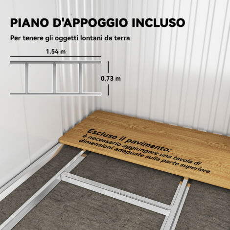 Casetta da giardino in metallo zincato da 6,5 x 4 piedi con kit di fondazione, chiudibile a chiave, con doppie porte scorrevoli e prese d'aria, colore grigio.