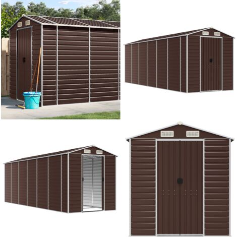 Casetta da giardino marrone 191x555x198 cm in acciaio zincato - Capanno in acciaio zincato - Stoccaggio all'aperto