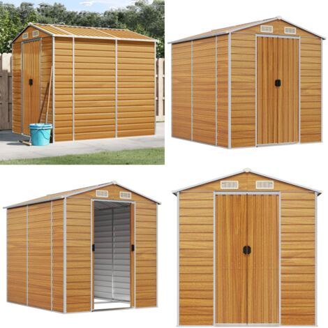 Casetta da giardino marrone chiaro 191x215x198 cm in acciaio zincato - Capanno in acciaio zincato - Stoccaggio all'aperto