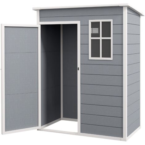 Casetta da Giardino Porta Attrezzi 151x92x193/184 cm con Porta Bloccabile Finestra e Presa d'Aria Grigio